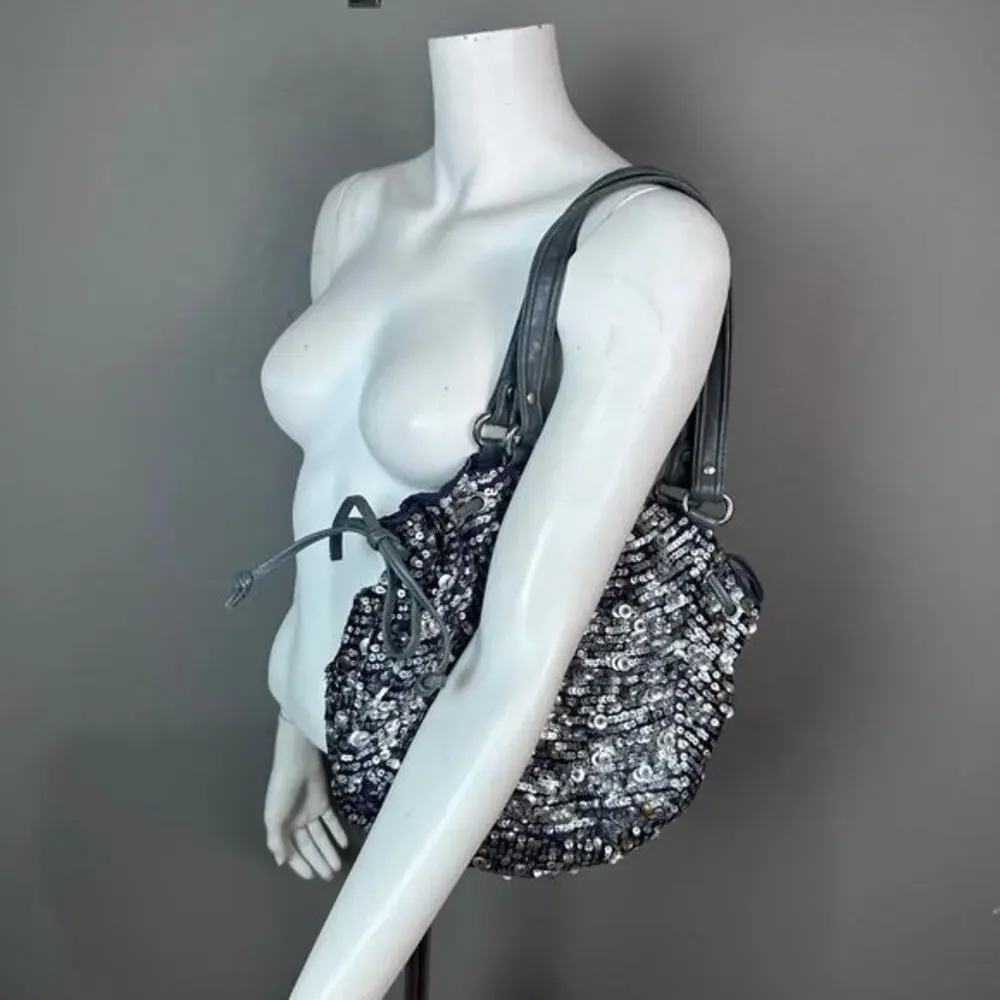 Anthropologie‎ Jasper and Jeera bag holiday sequin silver sparkle monochrome